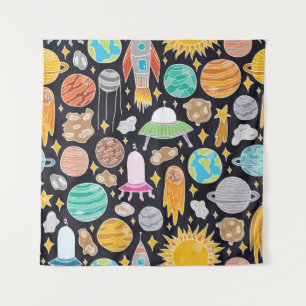 Tenture Espace Doodle : Cosmos Vintages Dessinés À La Main