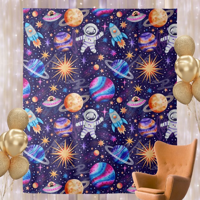 Tenture Espace extra-atmosphérique avec astronaute, Rocket (Outer Space with Astronaut, Rocket Ship & Planets Tapestry)