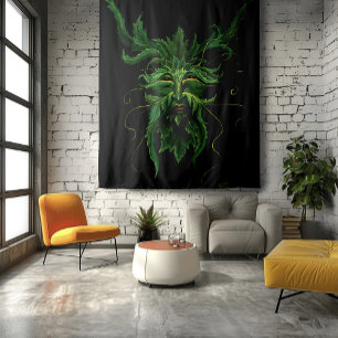 Tenture Esprit Mystique de la Forêt Greenman Visage de Feu