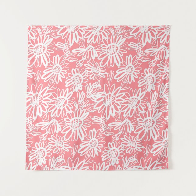 Tenture Esquisse de marguerite Abstraite, motif monochrome (Devant)