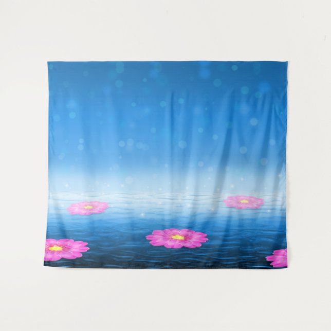 Tenture Ethereal Fantasy Lake with Floating Pink Lotus (Devant (Horizontal))