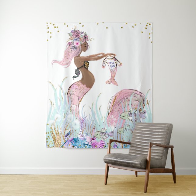 Tenture Ethnic Mermaid Maman Baby shower Bannière Retour (En situation)