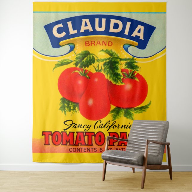 Tenture étiquette de pâte de tomates Claudia dans les anné (En situation)