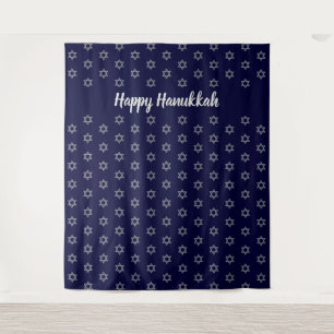 Tenture ÉTOILE DE DAVID Joyeux Hanoukka Bleu Fond