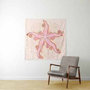 Tenture Étoile de mer et pastel rose corail