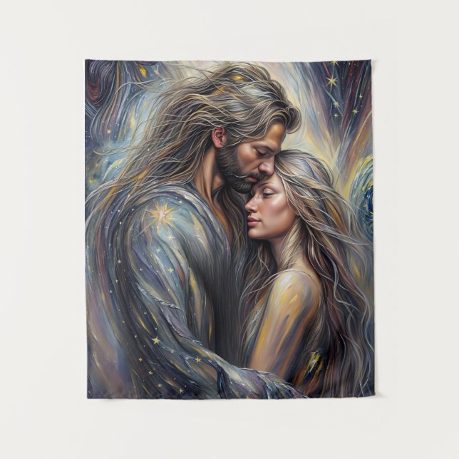 Tenture Étreinte Céleste Nuit Étoilée Romantique (Devant)