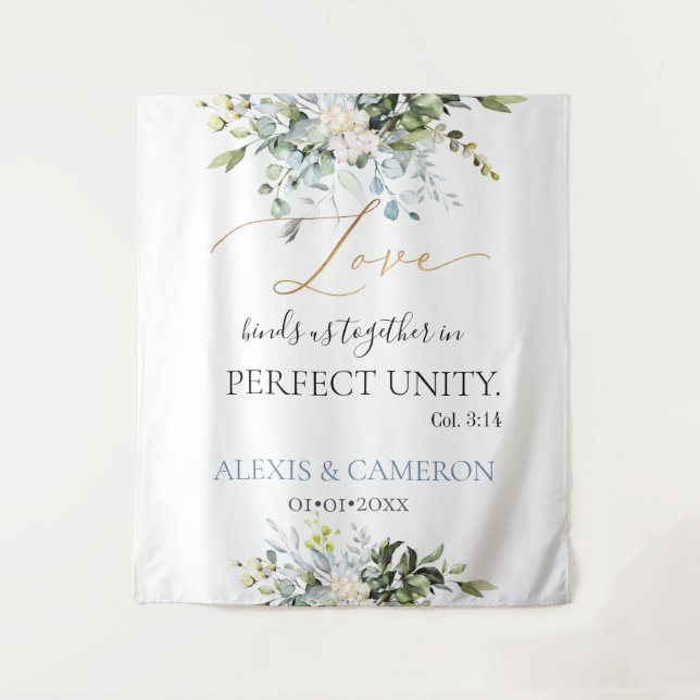 Tenture Eucalyptus aquarelle bleu poussiéreux, Col. 3:14 (Devant)