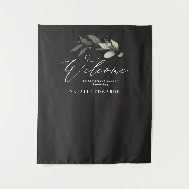 Tenture Eucalyptus black gold douche de mariage de bienven (Devant)