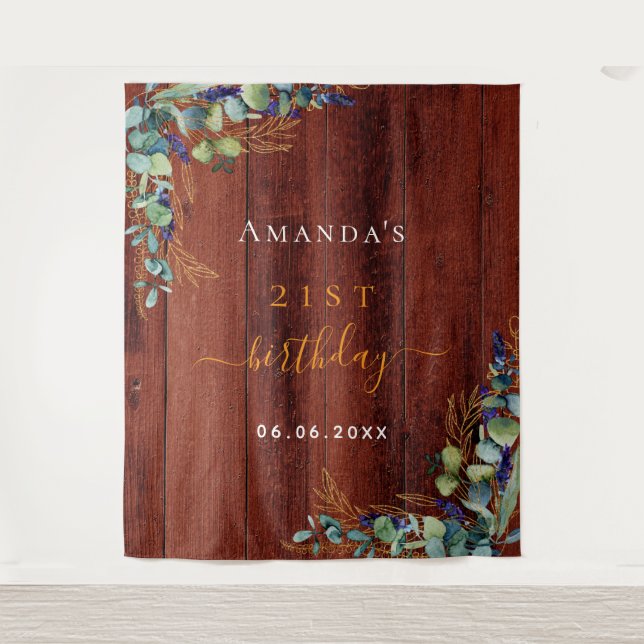 Tenture Eucalyptus de fête d'anniversaire verdure bois bru (Devant)