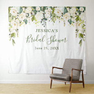 Tenture Eucalyptus élégant Roses blanches Baby Shower