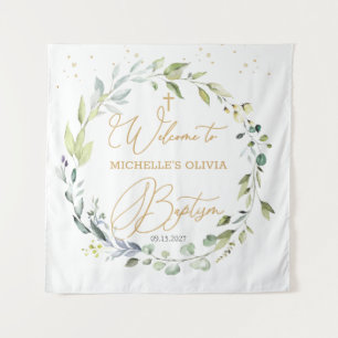 Tenture Eucalyptus Herbal Cross Baby Baptism Tapestry