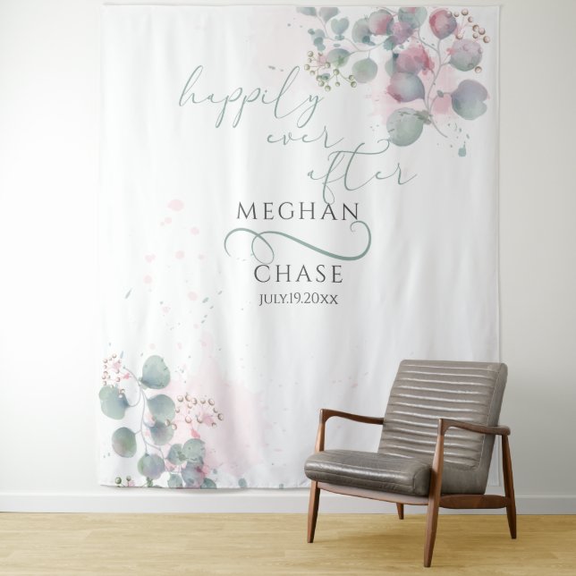 Tenture Eucalyptus rose et vert élégant (En situation)