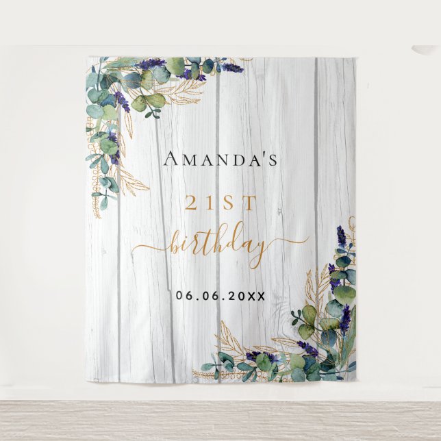 Tenture Eucalyptus verdoyant rustique bois nom d'anniversa (Devant)
