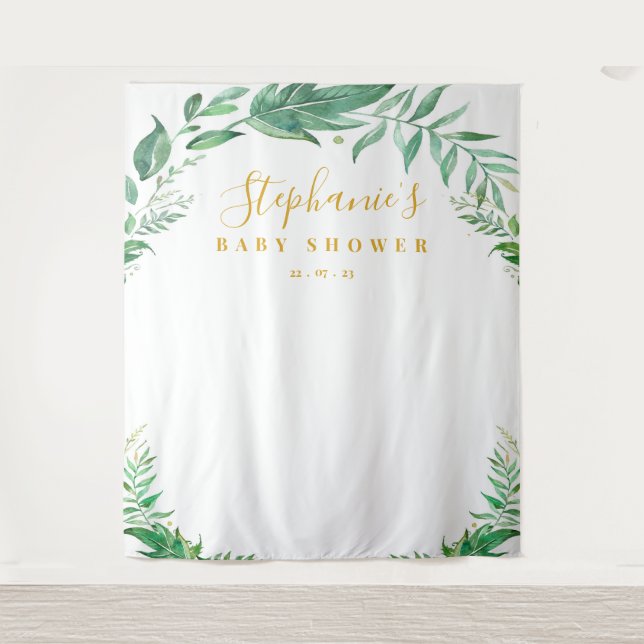 Tenture Eucalyptus Verdure Baby shower Or Fond (Devant)