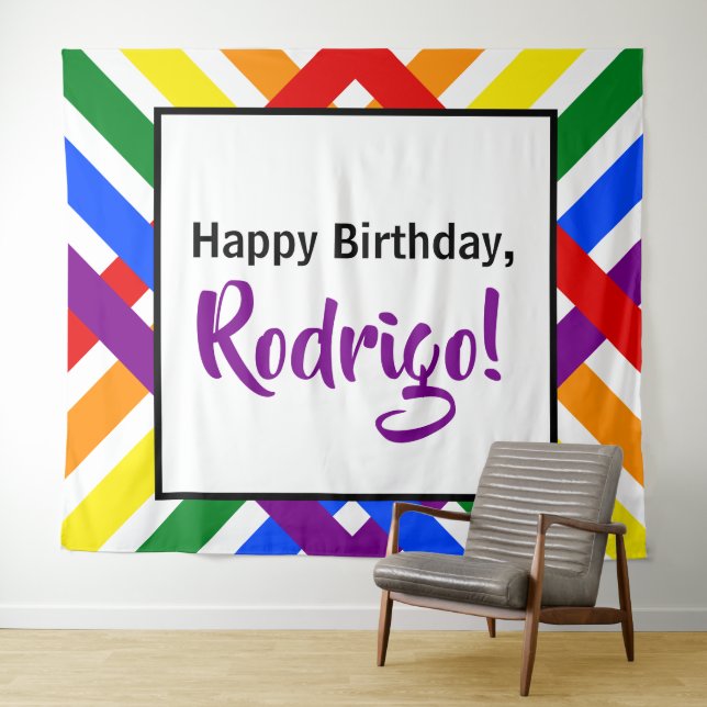 Tenture Événement d'anniversaire coloré à rayures entrecro (En situation (horizontale))