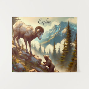 Tenture Explorez Bighorn Sheep Grizzly Cub Mountain