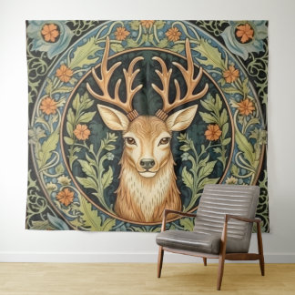 Tenture Face de cerf au design vintage floral