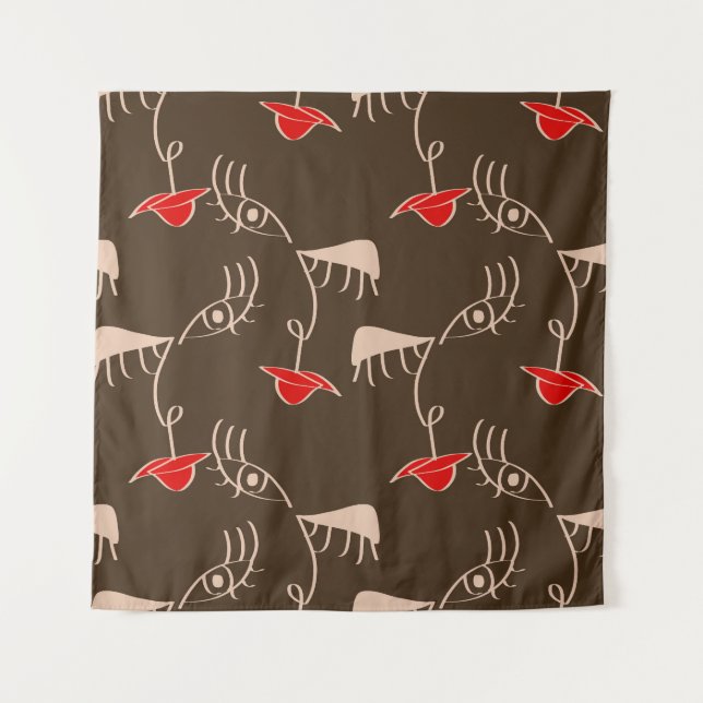 Tenture Face de femme à une ligne : motif abstrait. (Devant)