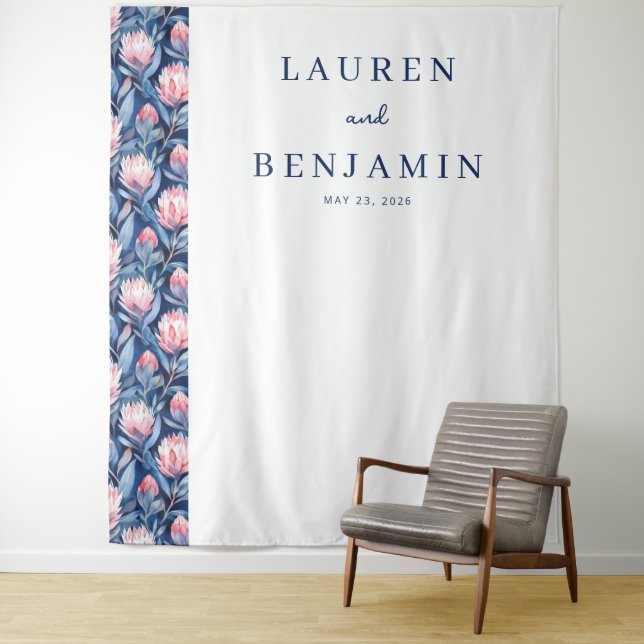 Tenture Faire invitation de mariage florale Navy (En situation)