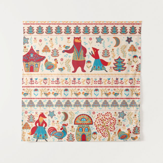 Tenture Fairy Forest Animaux : Arrière - plan beige (Devant)