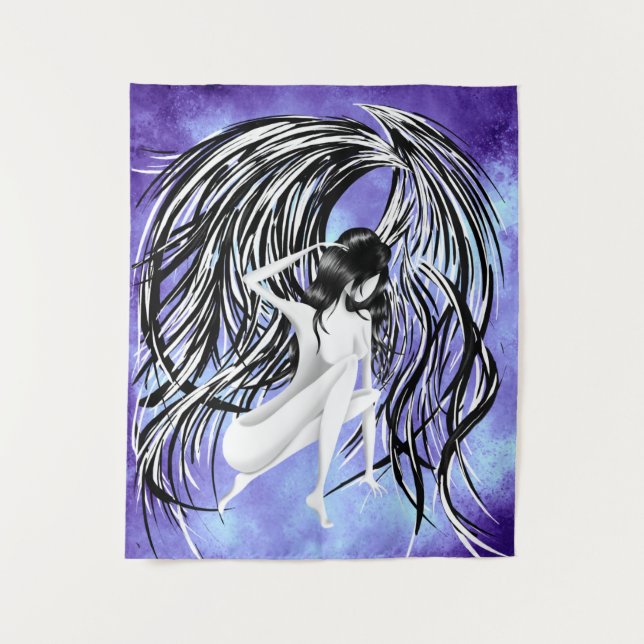 Tenture Fallen Angel bleu monochrome (Devant)