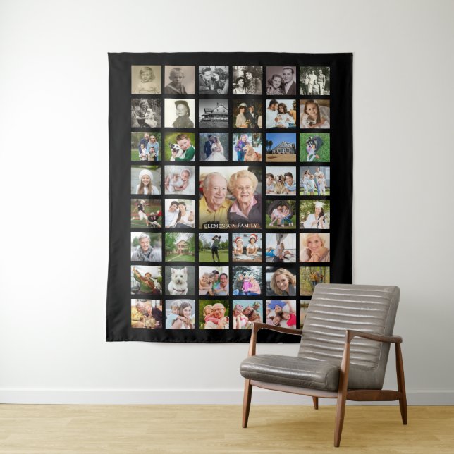 Tenture Famille 45 Photo Nom du collage Noir (En situation)