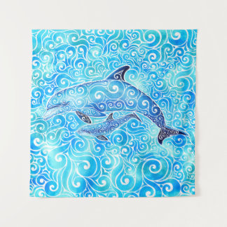 Tenture Famille tourbillonnant de dauphins
