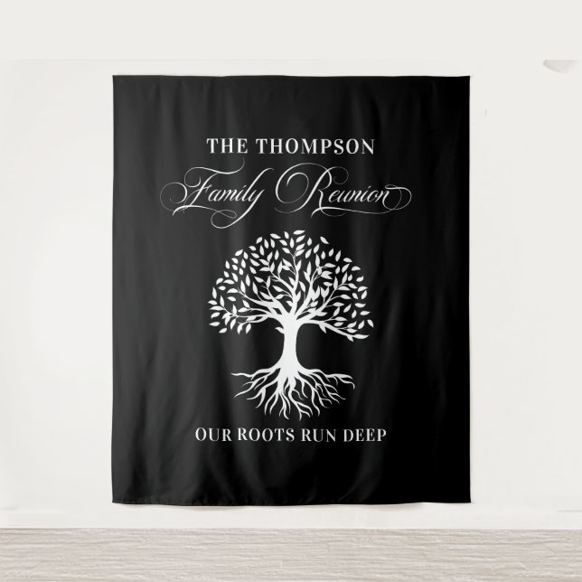 Tenture Family reunion tree backdrop banner black (Devant)