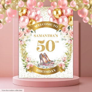 Tenture Fancy 50th Birthday Boho Watercolor bannière flora