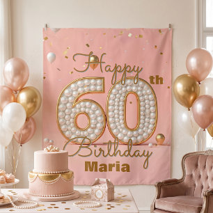 Tenture Fancy Élégant Rose Pâle Or Perle 60e Anniversaire