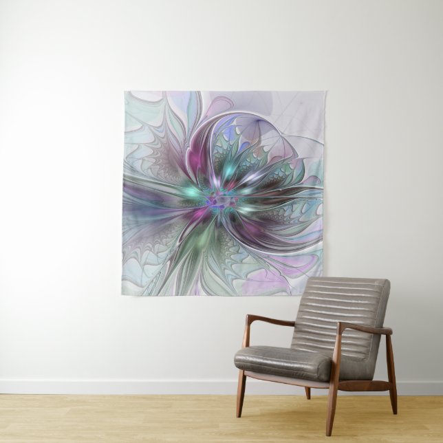 Tenture Fantaisie Abstraite Moderne Fleur Fractale Colorée (En situation)