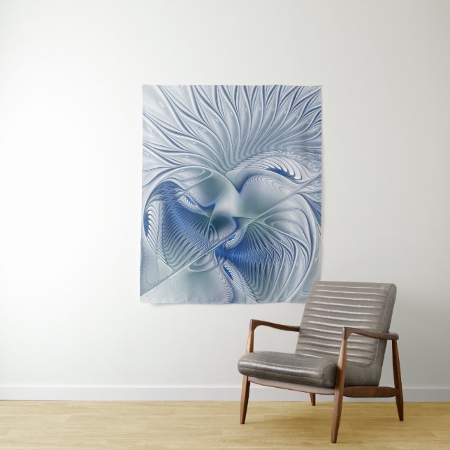 Tenture Fantaisie dynamique Abstrait Tons bleus Art fracta (En situation)