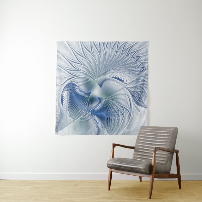 Tenture Fantaisie dynamique Abstrait Tons bleus Art fracta (En situation)