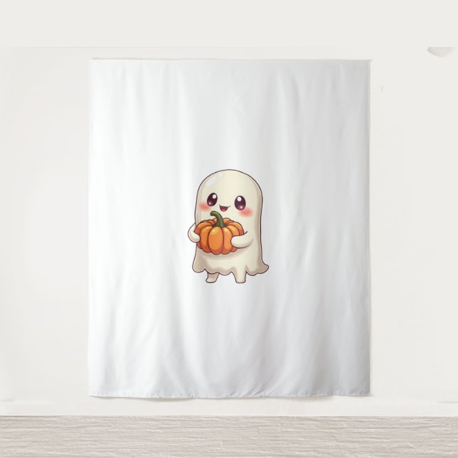 Tenture Fantôme mignon avec Citrouille - Drôle Halloween (Devant)