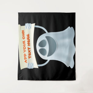 Tenture Fantôme tenant le texte  