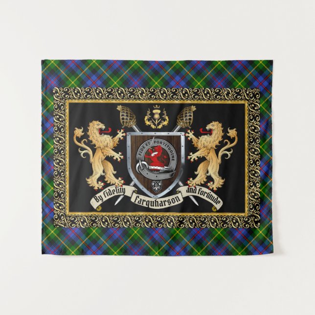 Tenture Farquharson Clan Badge & Devise avec Lions (Devant (Horizontal))