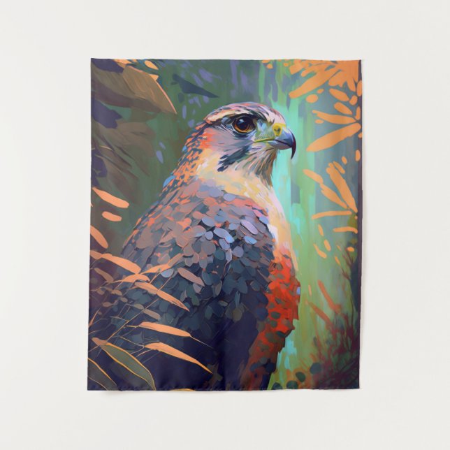 Tenture Faucon Oiseau Animal Portrait Peinture Faune Libre (Devant)