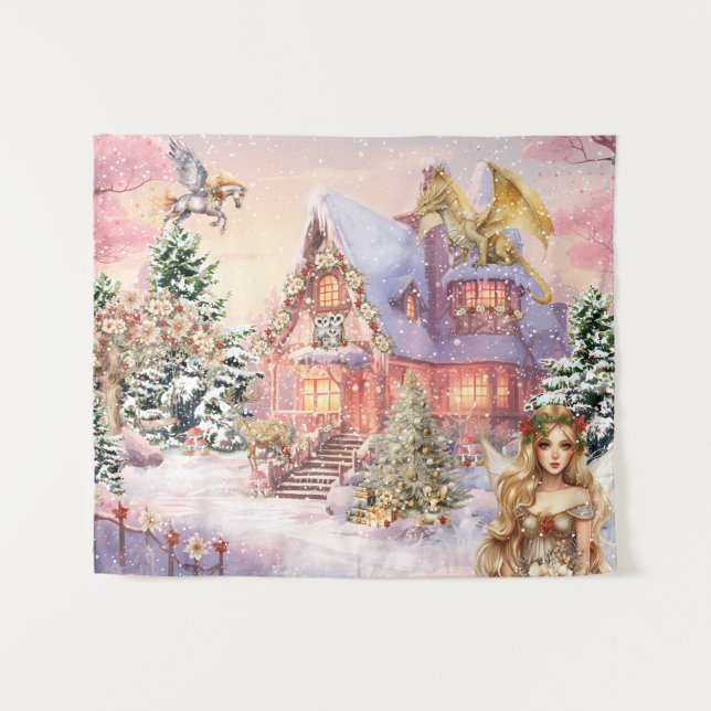 Tenture Fée de Noël magique et fantaisiste (Devant (Horizontal))