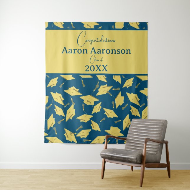 Tenture Félicitations à la fête Blue & Gold (En situation)