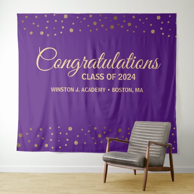 Tenture Félicitations à la promotion 2021 Violet Or Grad (En situation (horizontale))