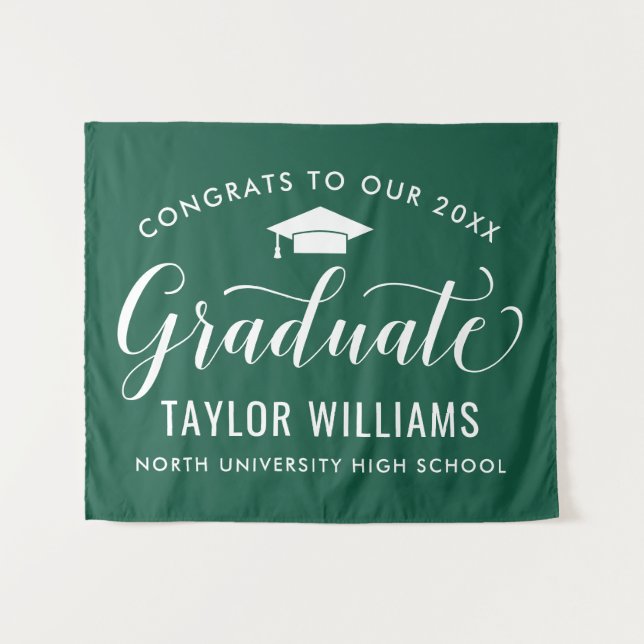 Tenture Félicitations à notre diplômé Toile de fond verte (Devant (Horizontal))