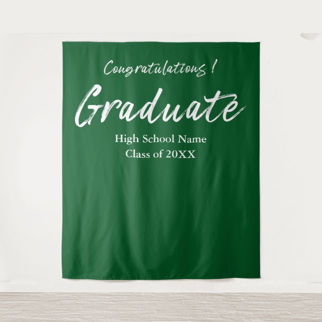Tenture Félicitations au diplômé avec un script vert moder (Devant)
