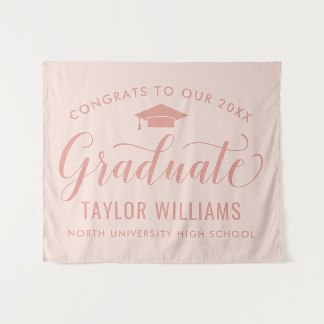 Tenture Félicitations au Diplômé Fond Blush Rose (Devant (Horizontal))