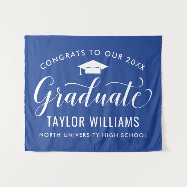 Tenture Félicitations au diplômé Fond Royal Bleu (Devant (Horizontal))