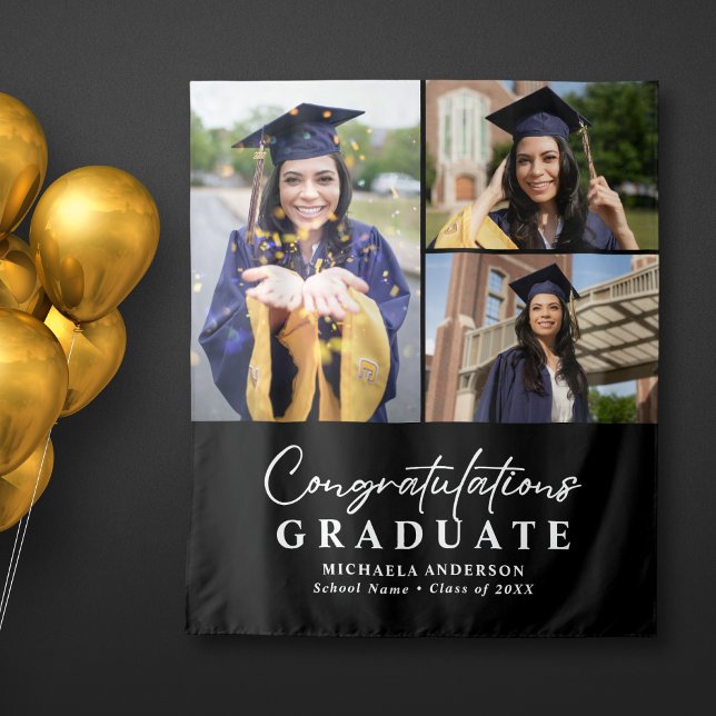 Tenture Félicitations aux diplômés 3-Photo Graduation Part (Créateur téléchargé)