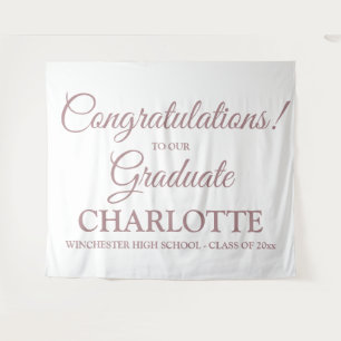 Tenture Félicitations diplômé coutume rose or script
