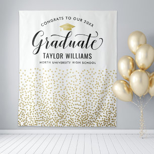 Tenture Félicitations Diplômé Fond Confettis Dorés