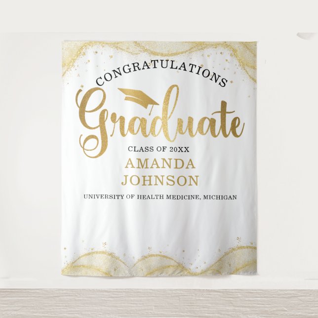Tenture Félicitations Diplômé White Gold Graduation (Devant)