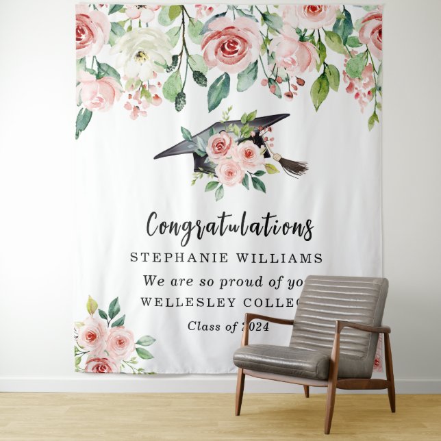 Tenture Félicitations pour la remise des diplômes, fleurs  (En situation)