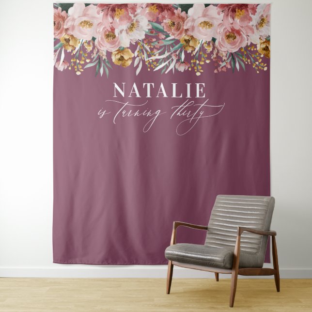 Tenture Féminin aquarelle floral 30e anniversaire violet c (En situation)